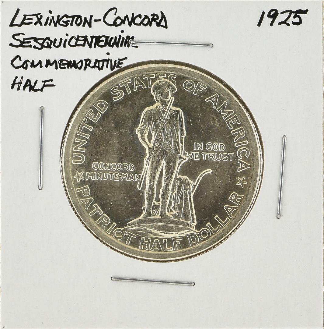 1925 Lexington-Concord Sesquicentennial Commemorative: One 1925 Lexington-Concord Sesquicentennial Commemorative Half Dollar Coin.