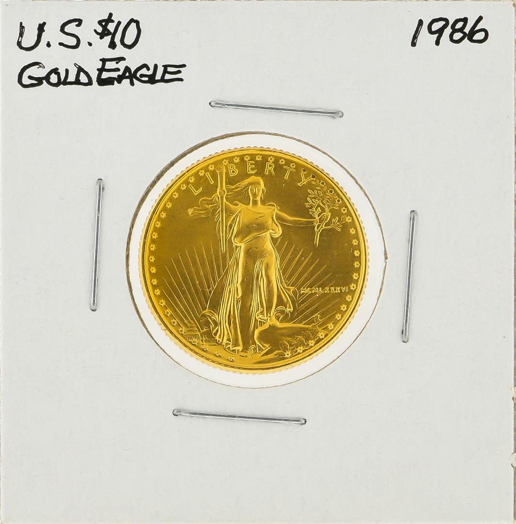 1986 $10 American Gold Eagle Coin: One 1986 $10 American Gold Eagle Coin.