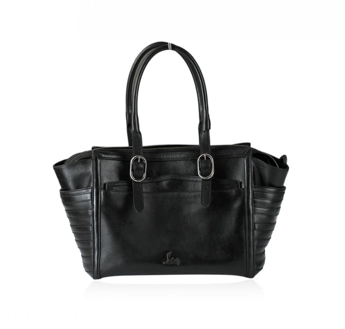Authentic Christian Louboutin Black Farida Bowler: Carry all your daily essentials and then some in style with this 100% Authentic Christian Louboutin Farida Bowler Handbag. Made from luxurious smooth black leather with rolled handles and gunmetal-ton