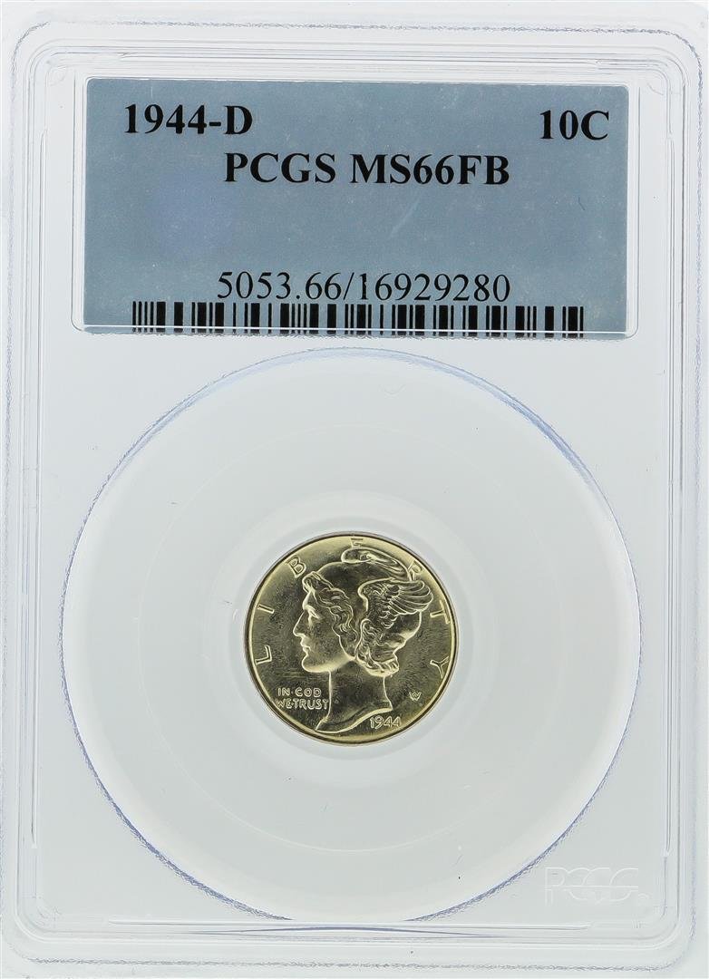 1944-D Mercury Dime PCGS Graded MS66FB: One 1944-D Mercury Dime PCGS Graded MS66FB. PCGS Graded.