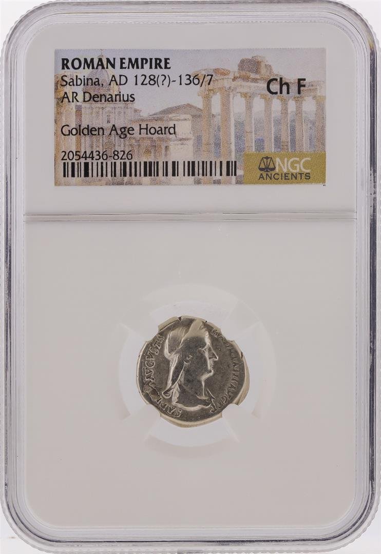 Roman Empire AD 128-136/7 Sabina AR Denarius Coin NGC: One Roman Empire AD 128-136/7 Sabina AR Denarius Coin NGC Ch F. NGC Certified.