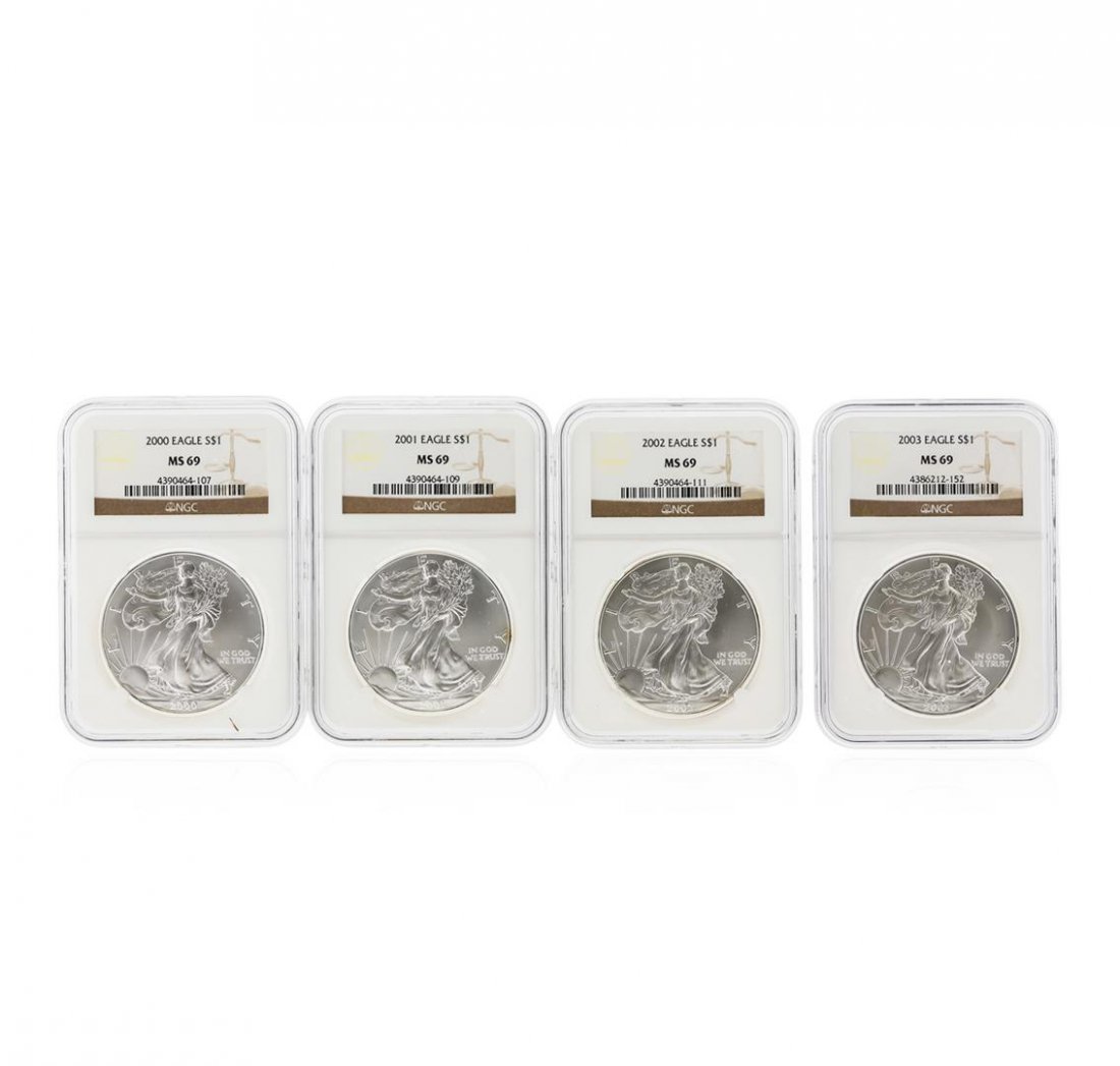 2000-2003 $1 American Silver Eagle Coin Set NGC MS69: One 2000-2003 $1 American Silver Eagle Coin Set NGC MS69. NGC Certified.