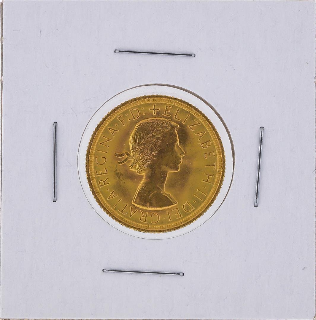 1963 Great Britain Sovereign Gold Coin: One 1963 Great Britain Sovereign Gold Coin.