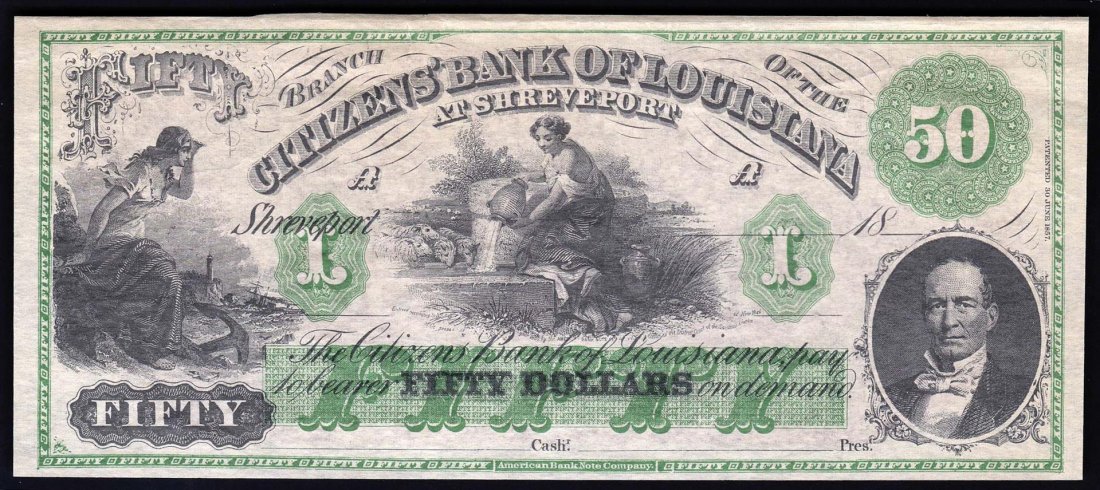 1800s $50 The Citizens' Bank of Louisiana Obsolete Bank: One 1800s $50 The Citizens' Bank of Louisiana Obsolete Bank Note.