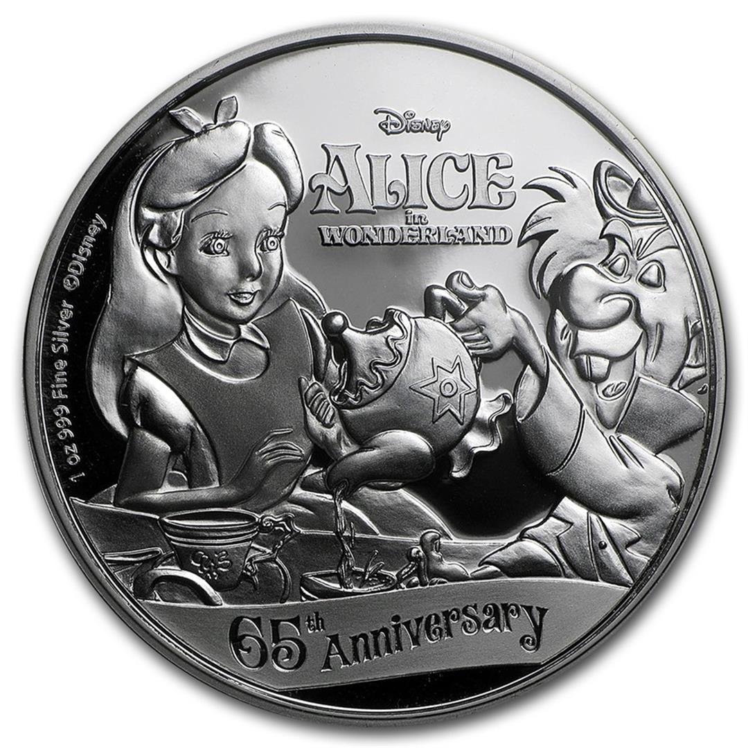 2016 $2 Disney Alice In Wonderland .999 Fine Silver: One 2016 $2 Disney Alice In Wonderland .999 Fine Silver Proof Coin.