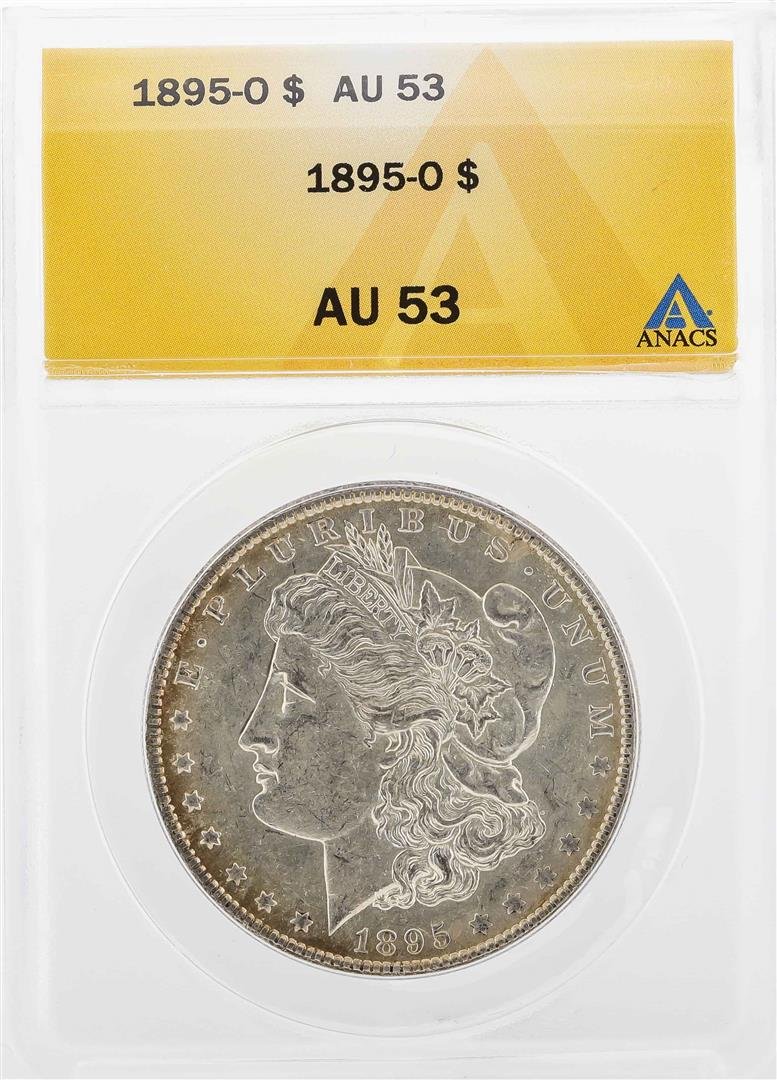 1895-O $1 Morgan Silver Dollar Coin ANACS AU53: One 1895-O $1 Morgan Silver Dollar Coin ANACS AU53. ANACS Certified.