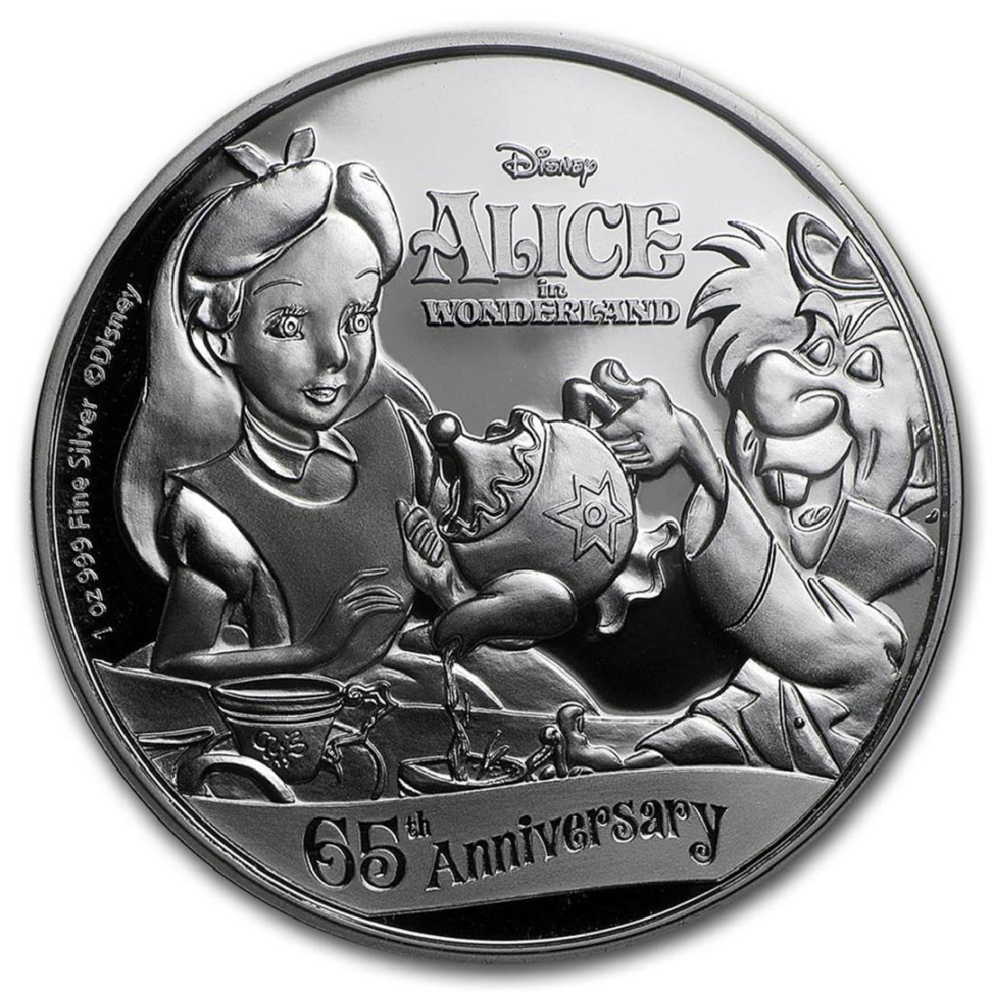 2016 $2 Disney Alice In Wonderland .999 Fine Silver: One 2016 $2 Disney Alice In Wonderland .999 Fine Silver Proof Coin.