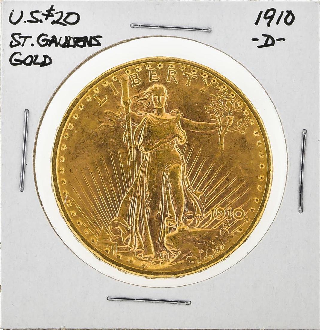 1910-D $20 St. Gaudens Double Eagle Gold Coin: One 1910-D $20 St. Gaudens Double Eagle Gold Coin.