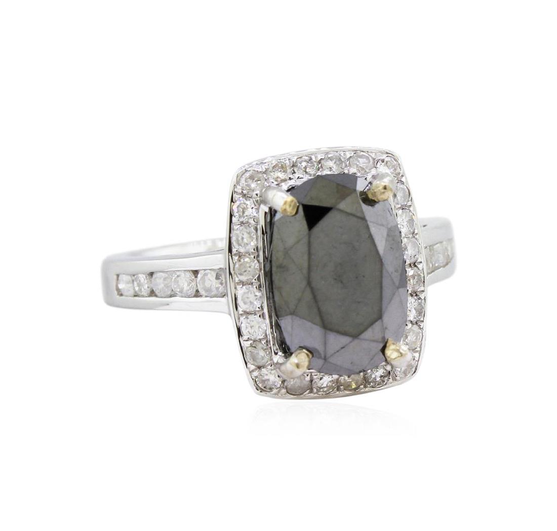 14KT White Gold 4.83ctw Fancy Black Diamond Ring: One electronically tested 14KT white gold ladies cast black and white diamond ring with bright polish finish. Condition is new, good workmanship. The featured black diamond is set within a white diamo