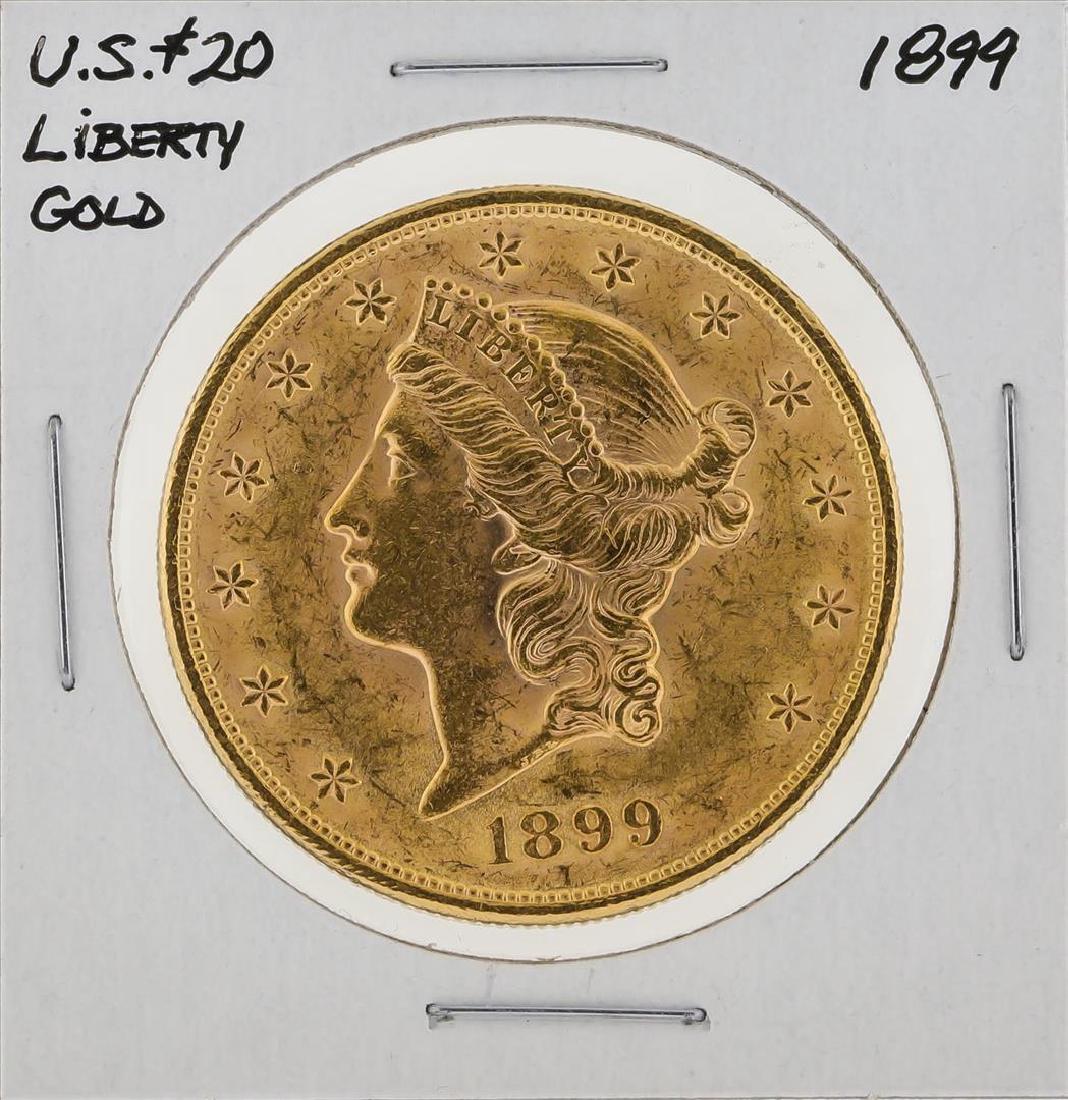 1899 $20 Liberty Head Double Eagle Gold Coin: One 1899 $20 Liberty Head Double Eagle Gold Coin.