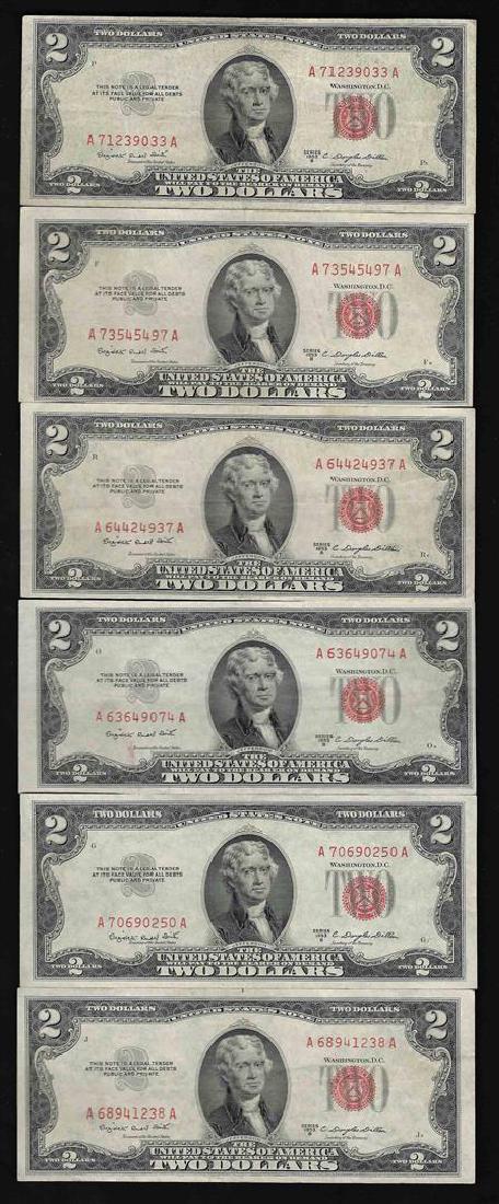 Lot of (6) 1953B $2 Legal Tender Notes: One Lot of (6) 1953B $2 Legal Tender Notes.