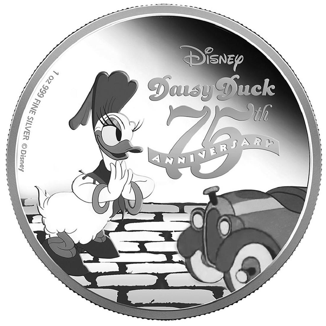 2015 $2 Disney Daisy Duck .999 Fine Silver Proof Coin: One 2015 $2 Disney Daisy Duck .999 Fine Silver Proof Coin.