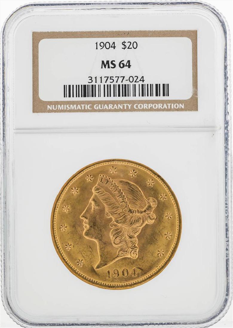 1904 $20 Liberty Head Double Eagle Gold Coin NGC MS64: One 1904 $20 Liberty Head Double Eagle Gold Coin NGC MS64. NGC Certified.