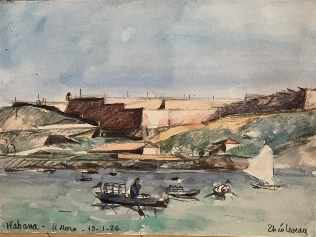 ThÃ©odore Leveau (1896-1971): La Havane,El Moro,1926Aquarelle su papier signÃ©e en bas Ã droite, situÃ©e La Havane et datÃ©e 10/01/1926 en bas Ã gauche27,5 x 38 cm - 10.82 x 14,96 in.Watercolor on paper signed lower ri