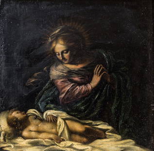 Ecole de VERONE du XVIIÃ¨me siÃ¨cle: Vierge Ã l'EnfantHuile sur ardoise19 x 18 cm - 7.48 x 7.08 in.Oil on slateRestaurations