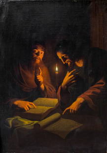 Ecole HOLLANDAISE du XIXÃ¨me siÃ¨cle: Le Christ et un apÃ´tre Huile sur toile 56,3 x 41 cm -22.16 x 16.14 in. oil on canvas