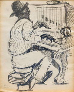 Paul COLIN (1892-1985): Paul COLIN (1892-1985)SÃ©rie sur le Jazz, PianisteFusain sur papier signÃ© en bas Ã gauche27 x 21 cm. - 10 5/8 x 8 1/4 in.Charcoal on paper signed lower left