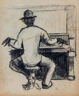 Paul COLIN (1892-1985): Paul COLIN (1892-1985)SÃ©rie sur le Jazz, Pianiste de dosFusain sur papier signÃ© en bas Ã gauche27 x 21 cm. - 10 5/8 x 8 1/4 in.Charcoal on paper signed lower left