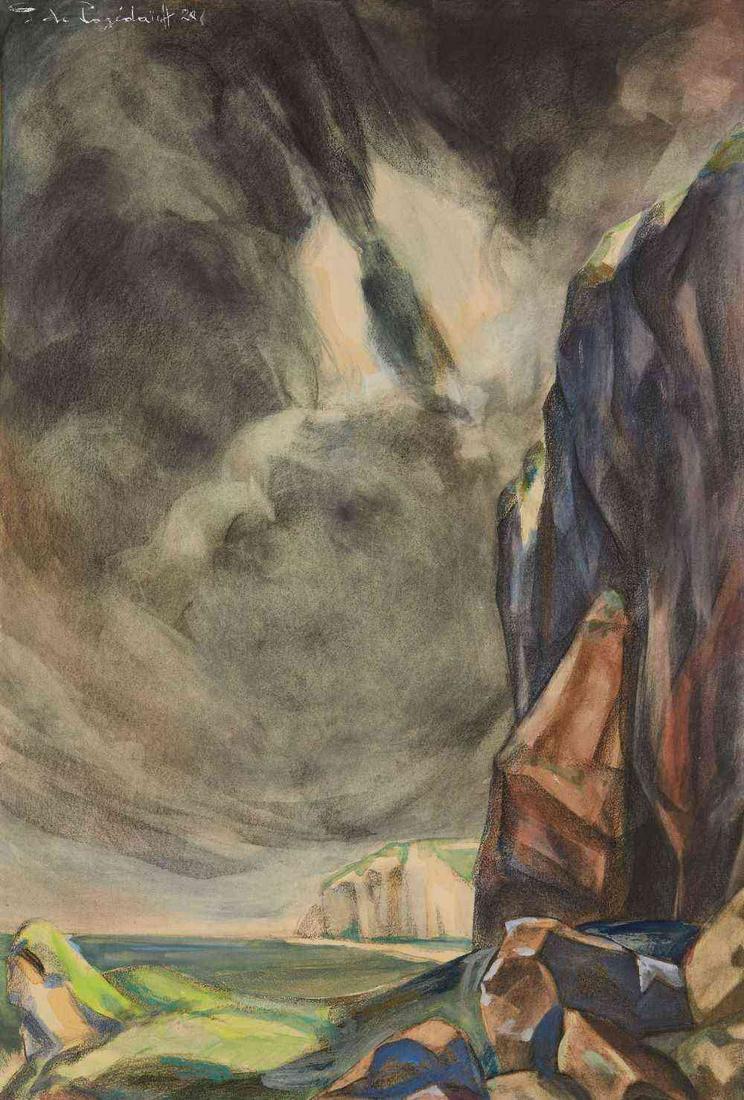 Georges DE POGEDAIEFF (1897-1971)Ciel d'orage Ã Etretat, 1928Aquarelle sur papierSignÃ©e et datÃ©e: Georges DE POGEDAIEFF (1897-1971)Ciel d'orage Ã Etretat, 1928Aquarelle sur papierSignÃ©e et datÃ©e en haut Ã gauche72 x 49 cm. - 28 3/8 x 19 1/4 in. Watercolour on paper, signed and dated up
