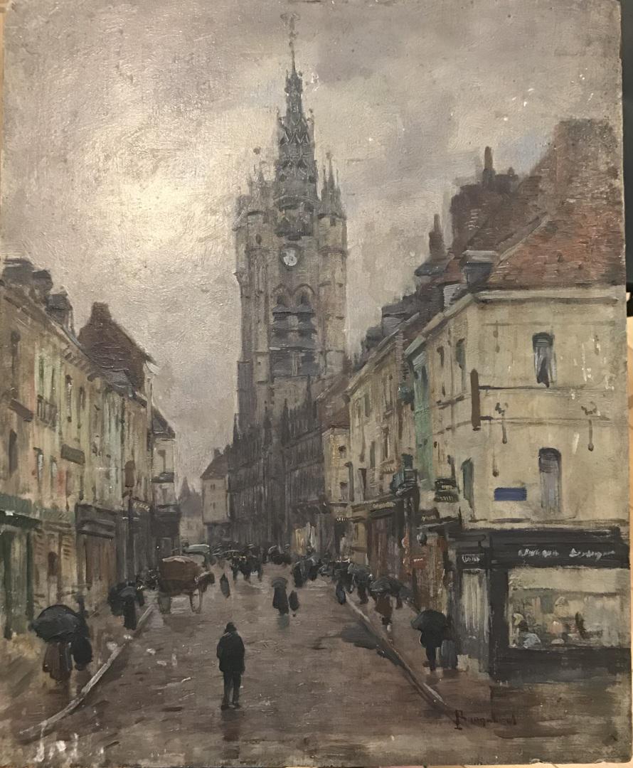 Louis BRAQUAVAL (1854/60-1919)Rue du Gros-Horloge Ã  Rouen Huile sur panneau SignÃ©e en bas Ã  (1 of 1)