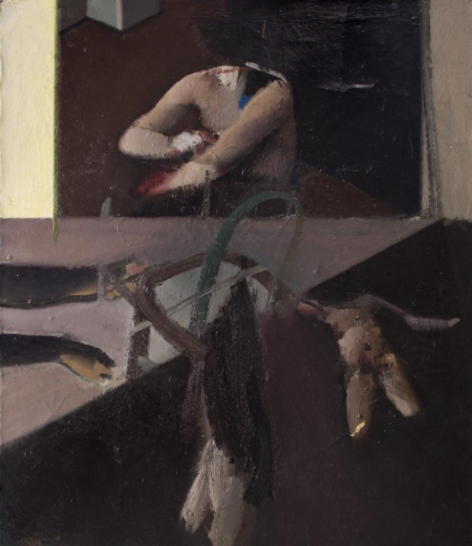Ivan KUSTURA (1951)ScÃ¨ne d'intÃ©rieur Ã  la chaise, 1987Huile sur toile152 x 131 cm - 60 x 51.75 (1 of 1)