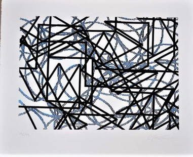 Francois MORELLET (1926-2016): FranÃ§ois MORELLET (1926-2016) CompositionSÃ©rigraphie sur vÃ©linSignÃ©e en bas Ã droite et numÃ©rotÃ©e 96 / 99. 55 x 74,5 cm"