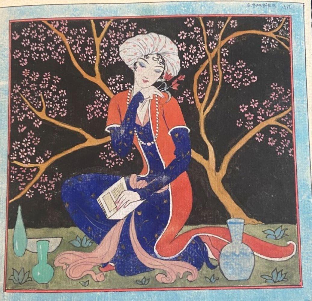 Georges BARBIER (1882-1932)Lecture Persane 1912Gouache et plume sur papier SignÃ©e et datÃ©e en haut: Georges BARBIER (1882-1932)Lecture Persane 1912Gouache et plume sur papier SignÃ©e et datÃ©e en haut Ã droite 15 x 15 cm