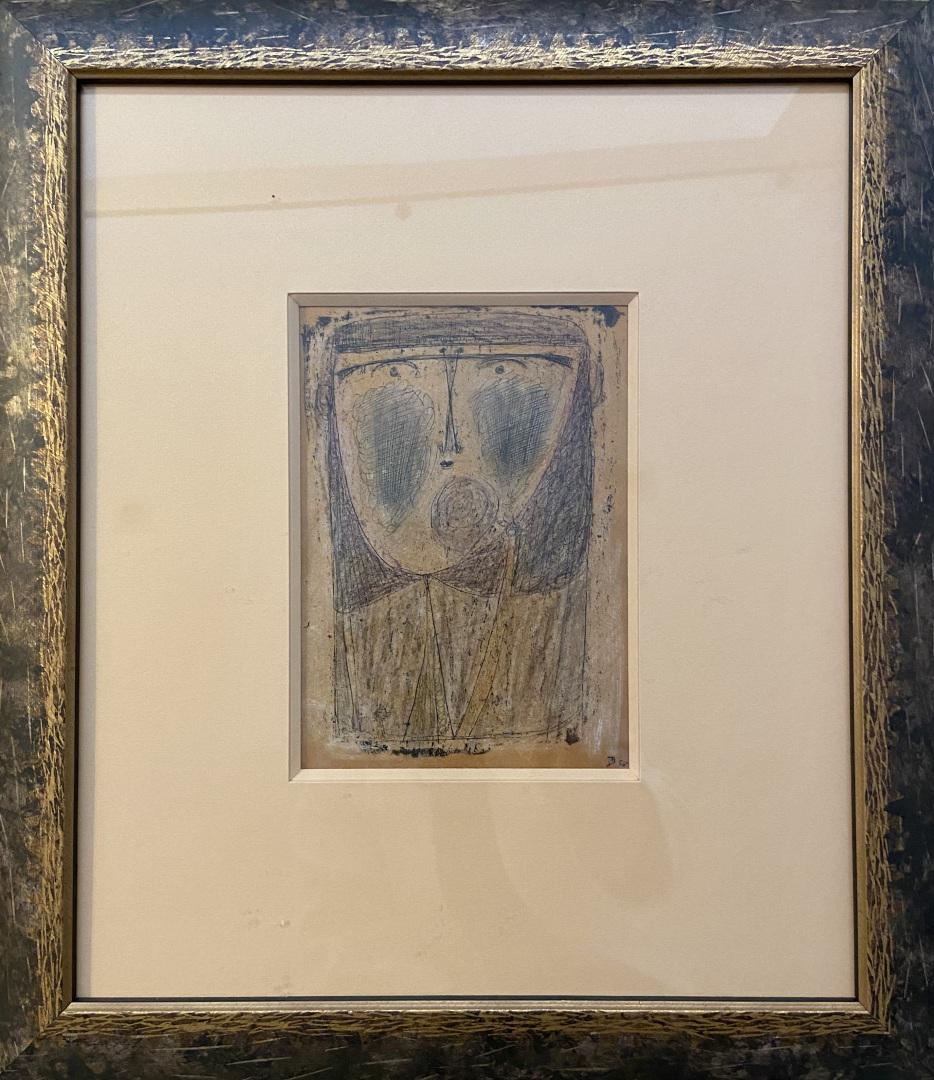 Albert DIATO (1927-1985)Personnage Technique mixte sur papier MonogrammÃ©e et datÃ©e 1951 en bas Ã : Albert DIATO (1927-1985)Personnage Technique mixte sur papier MonogrammÃ©e et datÃ©e 1951 en bas Ã droite 20.5 x 14 cm Ã vue EncadrÃ©e sous verre