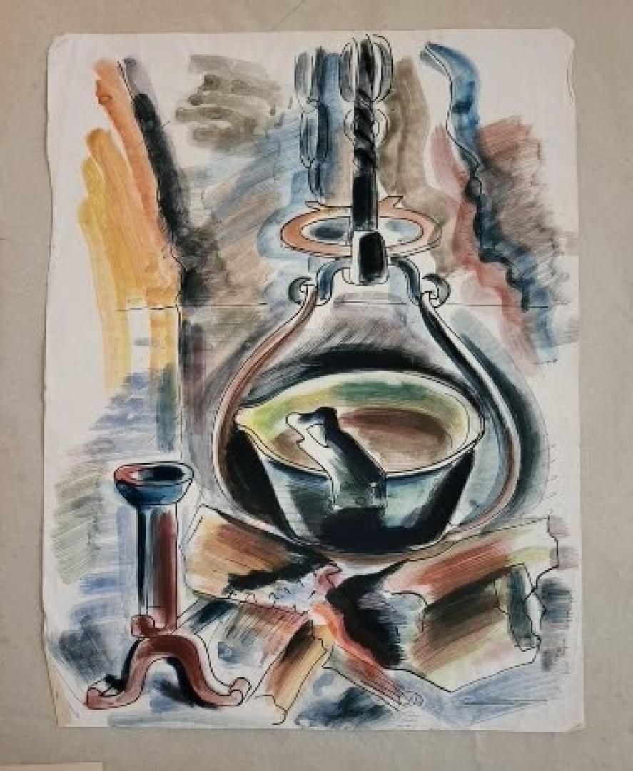 Gio COLUCCI (1892-1974)L'Ã¢tre de cheminÃ©e Aquarelle sur papier SignÃ©e au dos 49 x 38 cm - 19,29 x: Gio COLUCCI (1892-1974)L'Ã¢tre de cheminÃ©e Aquarelle sur papier SignÃ©e au dos 49 x 38 cm - 19,29 x 14,96 in.Watercolor on paper, signed on the back