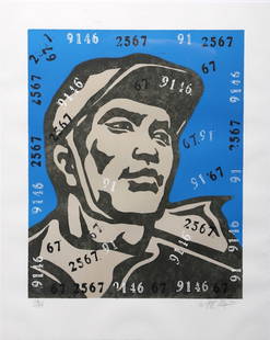 WANG Guangyi (1957): WANG Guangyi (1957) - The Belief III, Workers Color lithograph on Arches wove paper Signed lower right and numbered 74/199 lower left 63 x 50 cm PROVENANCE New York, Ethan Cohen Fine Arts Acquired fro