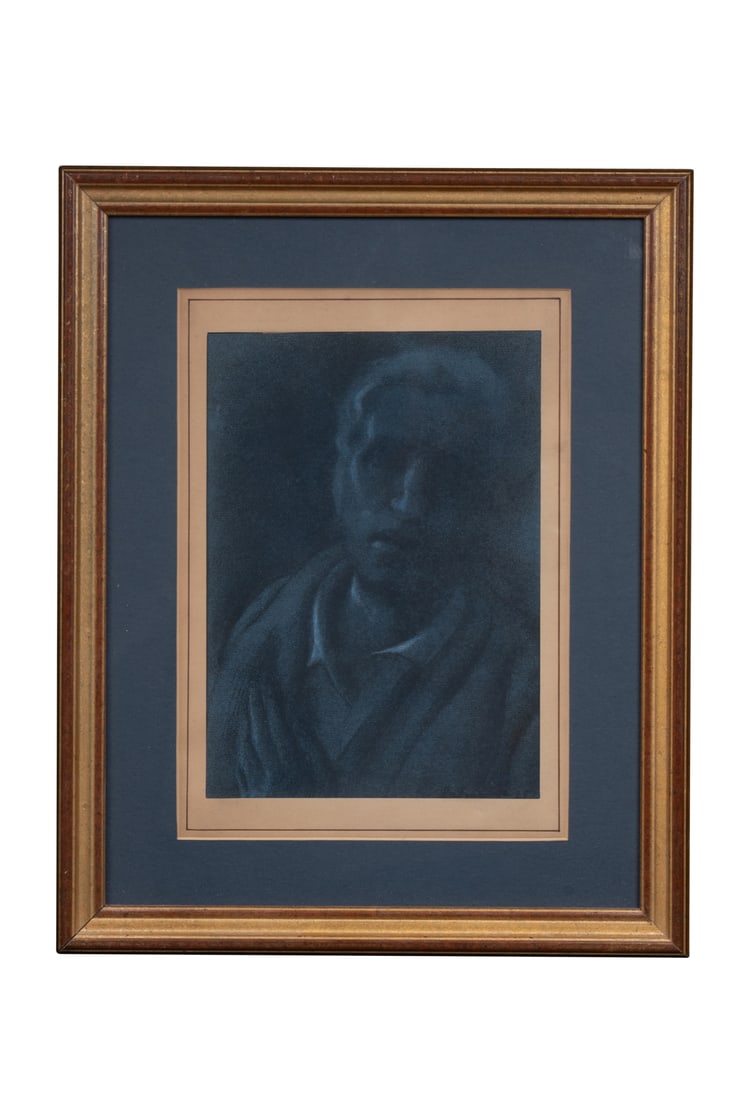 Roger DE LA FRESNAYE (1885-1925): Roger DE LA FRESNAYE (1885-1925)Last self-portrait, 1925Charcoal heightened with white chalk on blue paperSigned and dated lower left 27 x 20 cmOur drawing is reproduced in the artist's catalog raison