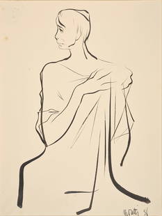 Raymond MORETTI (1931-2005): Personnage drapéEncre sur papier, signée et datée 56 en bas à droite62 x 46 cm à vue