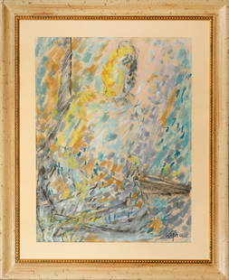 Ladislas KIJNO (1921-2012): Ladislas KIJNO (1921-2012) The Musician, circa 1955 Pastel signed lower right 62 x 48 cm on view Le musicien, circa 1955 Pastel signé en bas à droite 62 x 48 cm à vu