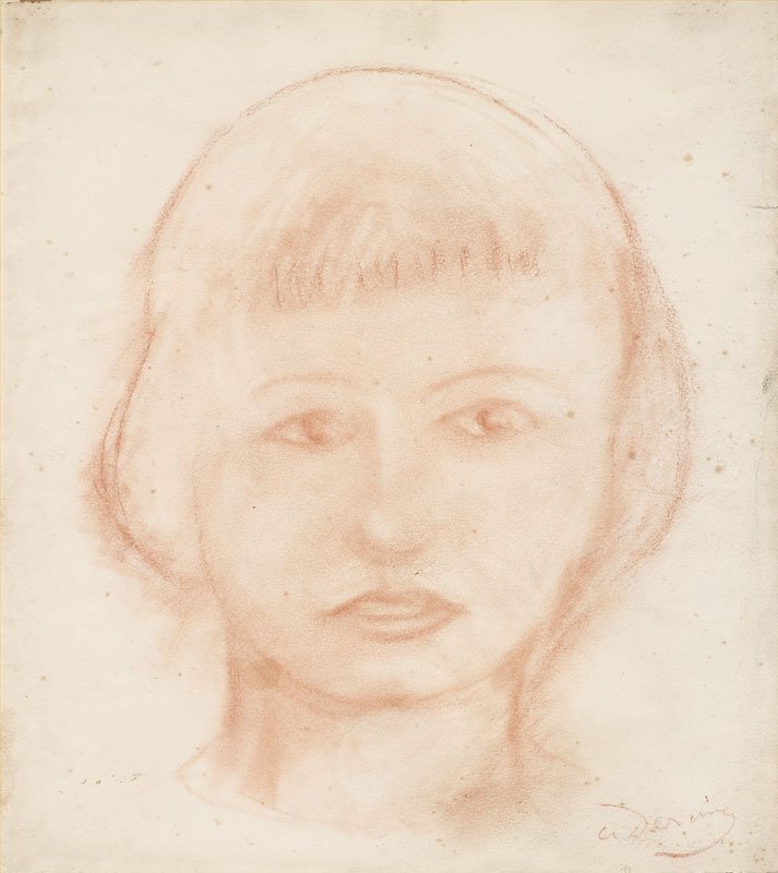 Andre DERAIN (1880-1954): Andre DERAIN (1880-1954) Visage feminin Sanguine sur papier, signee en bas a droite 29 x 25,5 cm - 11,4 x 10 in. Red chalk on paper, signed lower right L'authenticitee de cette oeuvre a ete confirme
