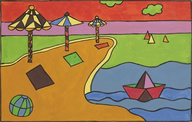 Alexis AKRITHAKIS (1939-1994): Alexis AKRITHAKIS (1939-1994) La plage, 69 Mixed media on paper signed and dated lower right 34 x 50 cm. - 13 x 20 in.