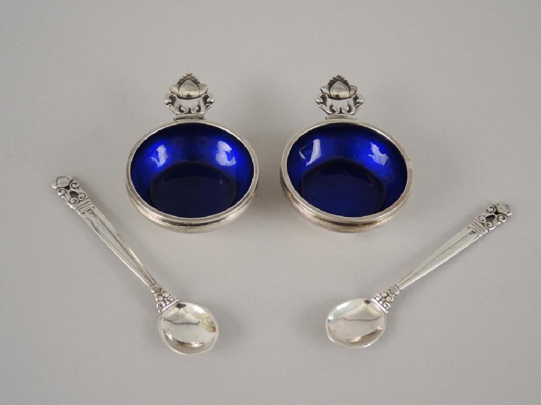 PAIR GEORG JENSEN STERLING SILVER & ENAMEL SALTS (1 of 3)