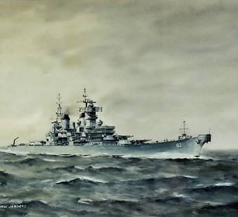 ERIC ERSKINE CAMPBELL TUFNELL (British, 1888-1978): USS NEW JERSEY Watercolour Signed lower right 10 x 14 1/2 in. (25.5 x 36.75 cm.)