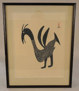 ANIRNIK OSHUITOQ (INUIT, 1902-1983): Shore bird Stonecut, 14/50 Signed & dated lower right 1961 Image size: 54.61 x 43.18cm. (21 1/2" x 17") Frame size: 73.66 x 58.42cm. (29" x 23")