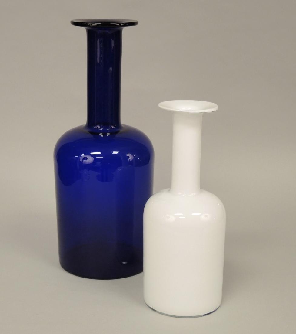 TWO BLOWN GLASS HOLMEGAARD STYLE GULVVASES: 20th century. h. 20" (50.80cm.) unmarked h. 15" (38.10cm.) unmarked