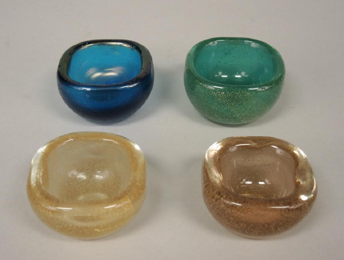 FOUR VENINI GLASS BOWLS: 20th century, designed by: Carlo Scarpa, Murano Italy. h. 1 3/4" (4.45cm.) & smaller, minor imperfections to 2 rims