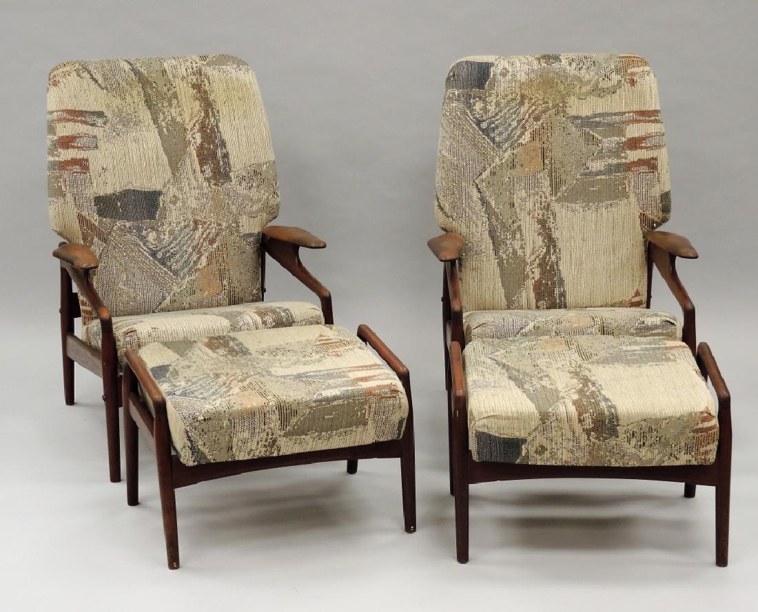 PR. DANISH TEAK RECLINING LOUNGE CHAIRS W/OTTOMANS (1 of 7)