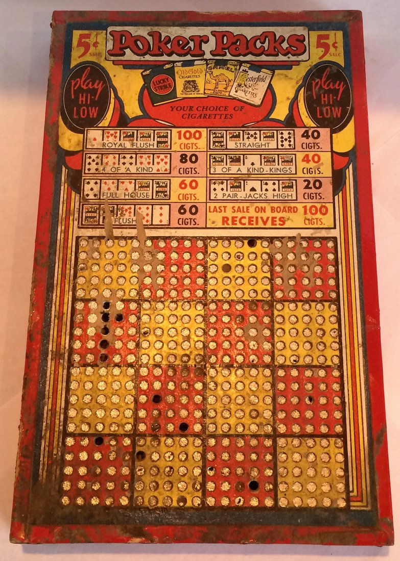 RARE WOODEN POKER PACKS ANTIQUE POKER GAME PUNCH BOARD (1 of 2)