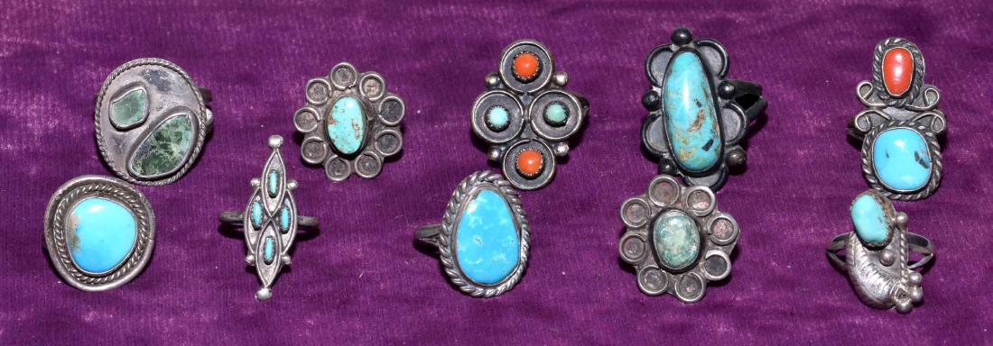 (10) ASSORTED SILVER, TURQUOISE AND CORAL RINGS - (1 of 4)
