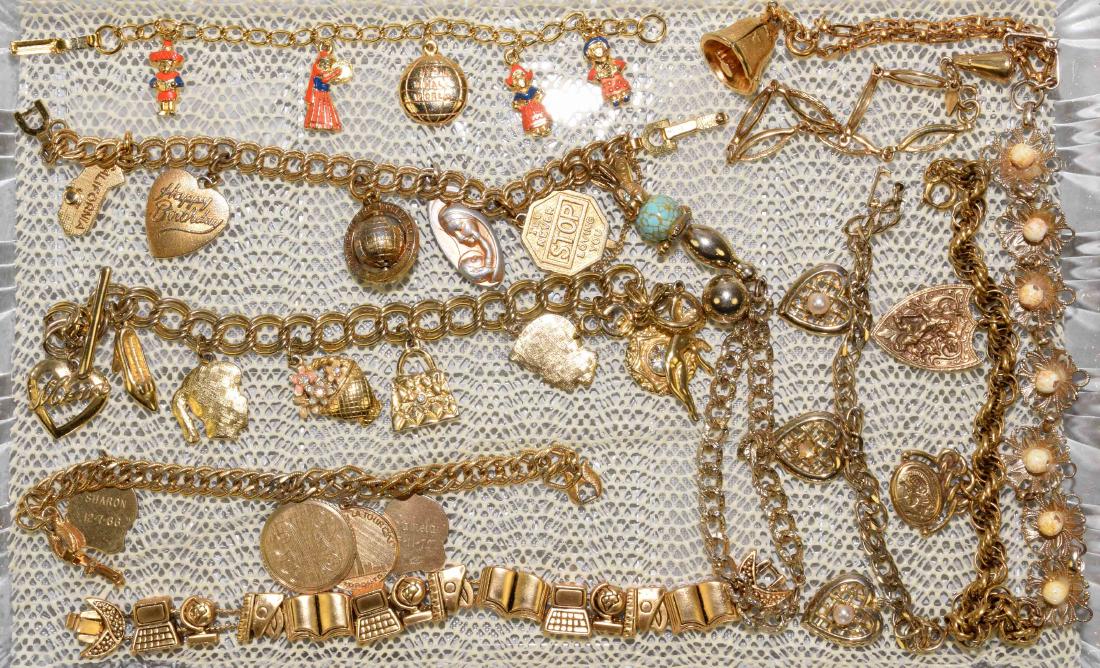 (11) ASSORTED GOLD TONE CHARM BRACELETS - Designers (1 of 3)