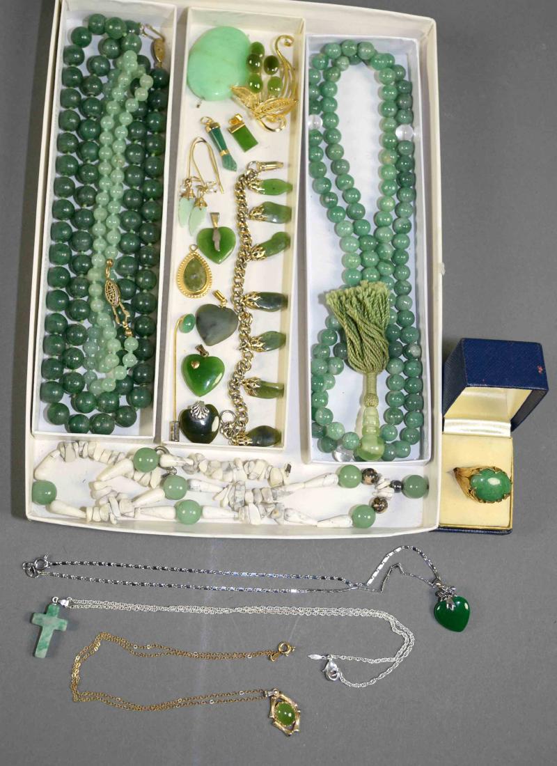 20+pcs ASSORTED JADE JEWELRY - Includes a gold vermeil (1 of 7)