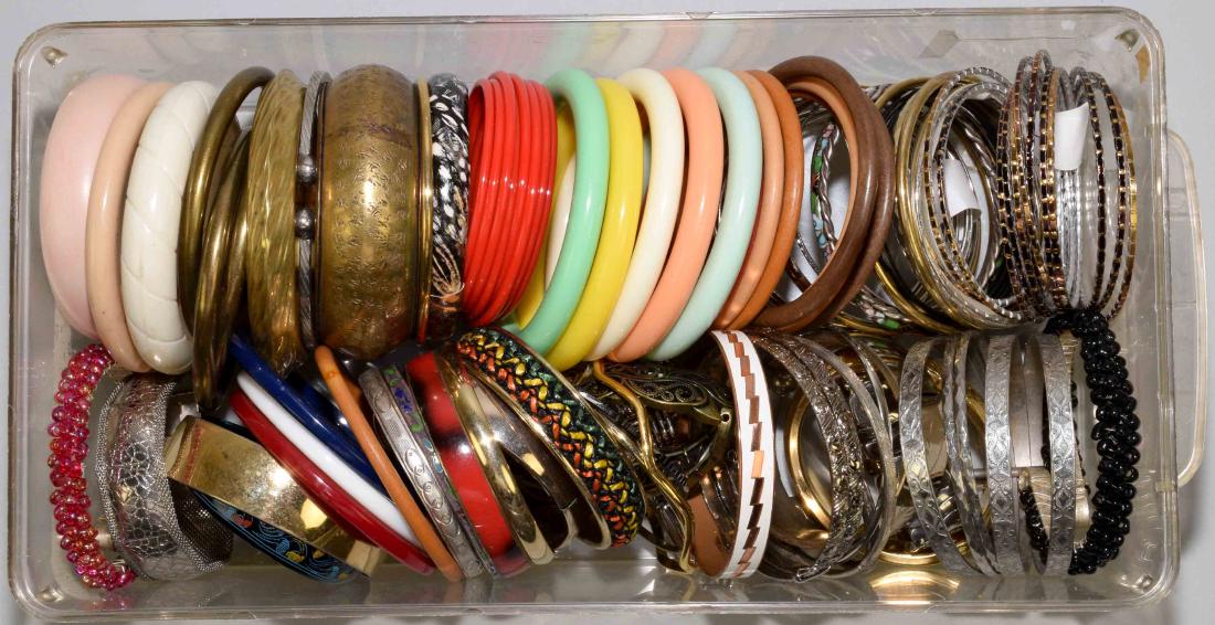 BIN LOT OF ASSORTED BANGLES AND BRACELETS - gold and (1 of 2)
