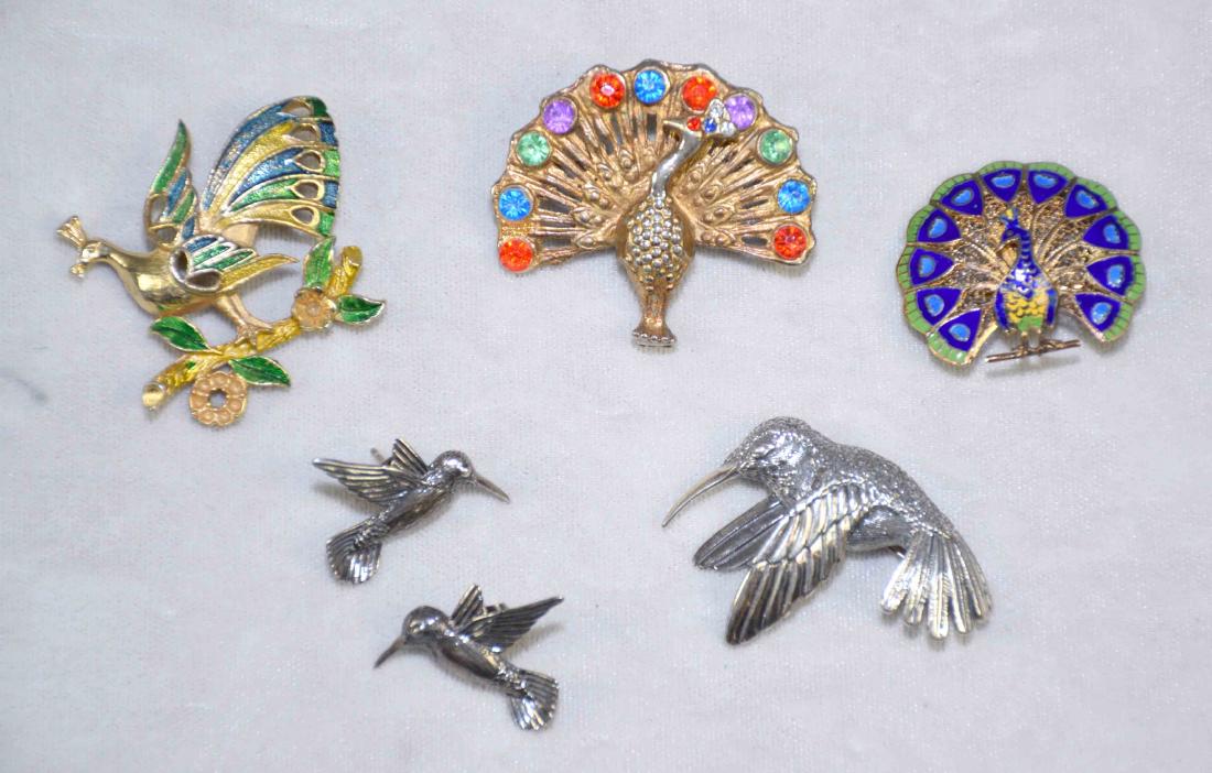 5pc ASSORTED STERLING BIRD PINS - Includes (3) peacock (1 of 2)
