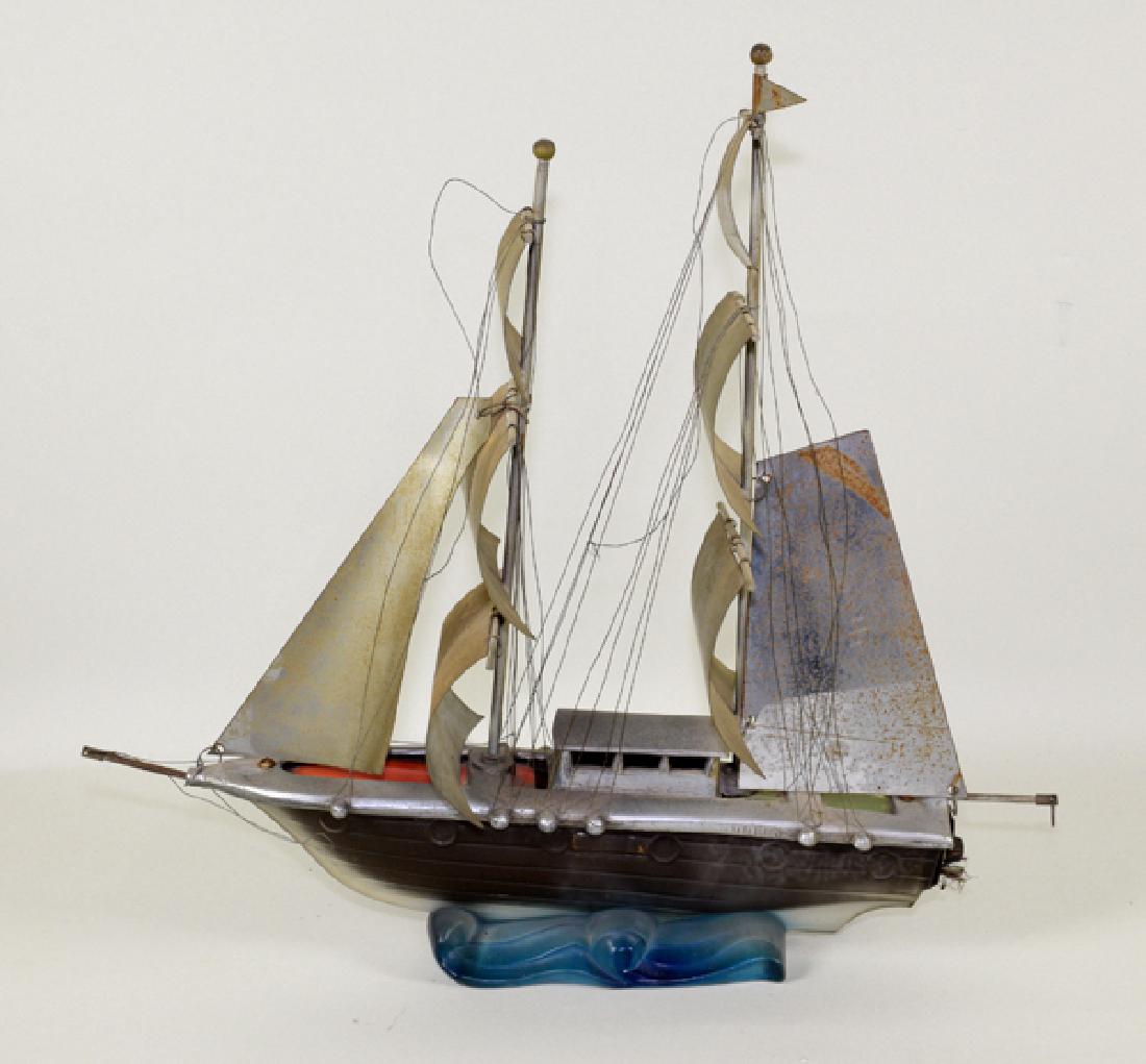 1950'S ART DECO SAILING SHIP - Lamp glass hull with (1 of 7)