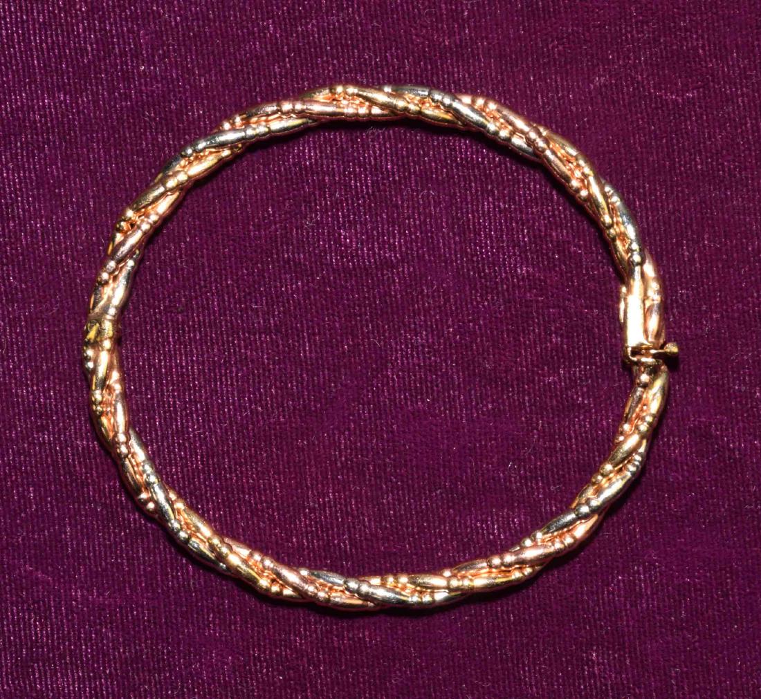 14k GOLD 2-TONE TWIST BANGLE BRACELET - 2-tone braided (1 of 2)