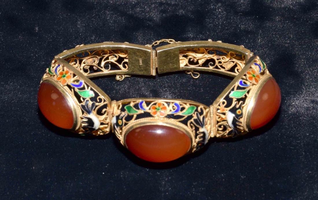 STERLING VERMEIL FILIGREE ENAMEL AND AMBER BRACELET - (1 of 3)